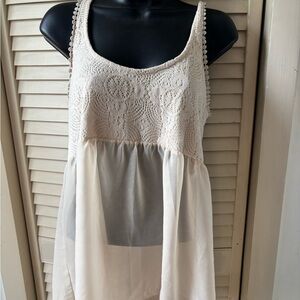 Cream Sheer and knit Tank Top Poof! Size L
